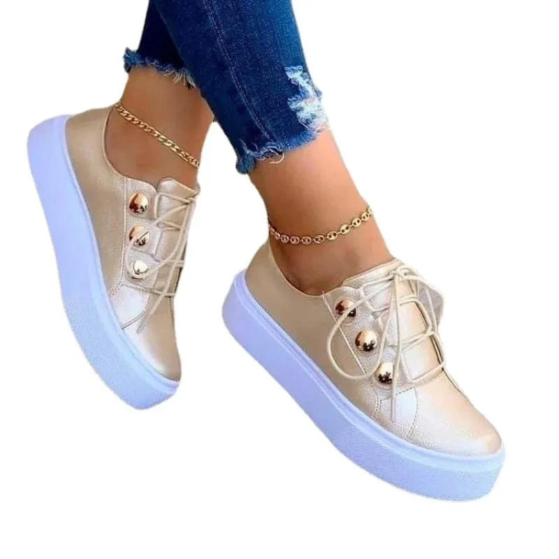 Lace-up Rivet Flats Sneakers for Women