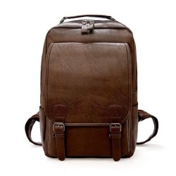 Vintage Business Zip Flap Leather Backpack