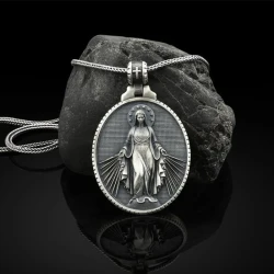 Pure Tin Miraculous Medal Virgin Mary Necklace