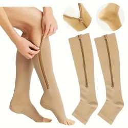 3 Pairs Compression Zipper Socks - Breathable, Sweat-Wicking Venous Pressure Socks with Exposed Toe for Outdoor Sports, Running, Cycling