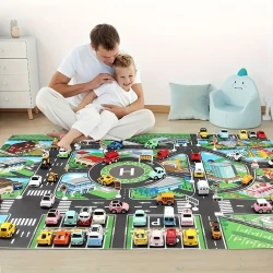 City Traffic Play Mat - Large Non-Woven Waterproof Interactive Road Map for Kids