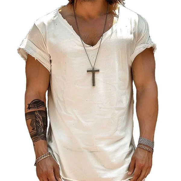 Men's Casual Beach Hemp Round Short Sleeve T-Shirt