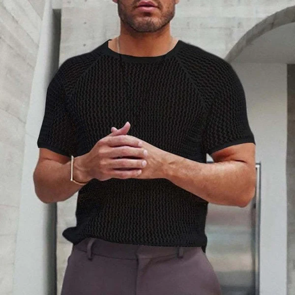 Round Neck Hollow Short Sleeved Knitted T-Shirt