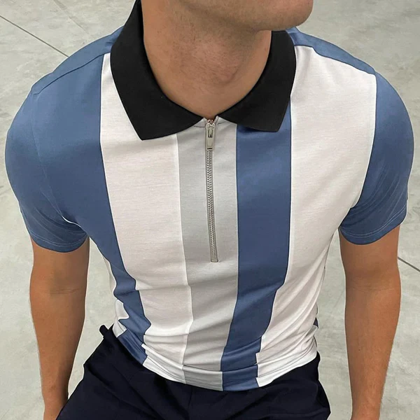 Men's Striped Lapel Polo Short Sleeve T-Shirt