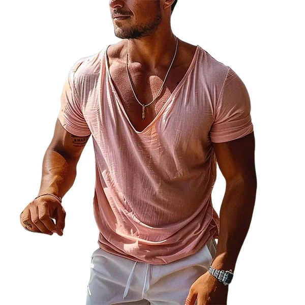 Men's Casual Vintage Pleated Short Sleeve T-Shirt