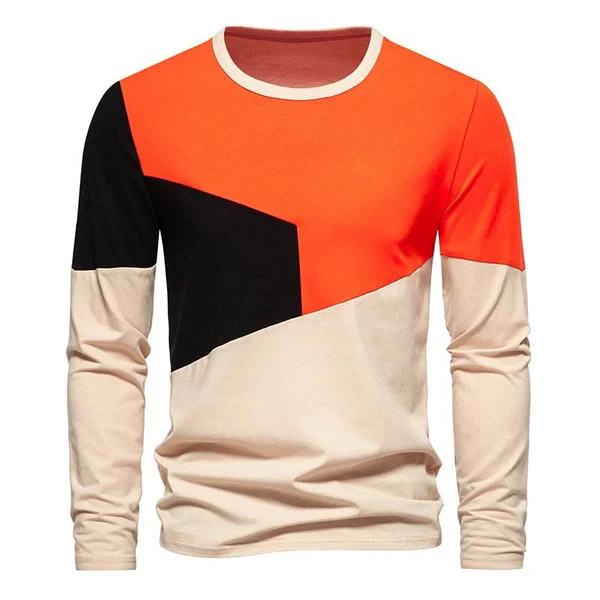 Men's Colorblock Round Neck Long Sleeve T-Shirt