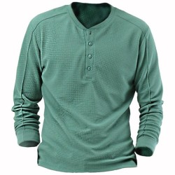 Men's Solid Waffle Long Sleeve Henley Collar T-Shirt