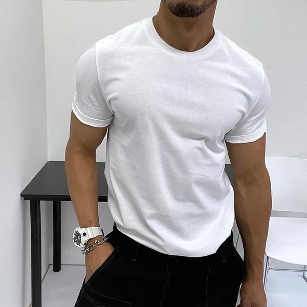 Men's Solid Round Neck Short Sleeve Casual T-Shirt