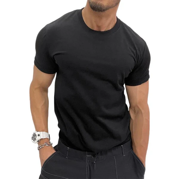 Men's Solid Round Neck Short Sleeve Casual T-Shirt