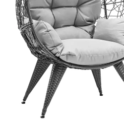 Egg Chair with Stand - Rattan Wicker Outdoor/Indoor Lounger with Cushion, 330lbs Capacity