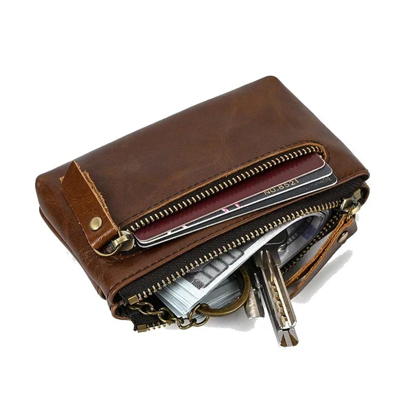 Men's Multi-Layer Zipper Cowhide Mini Case