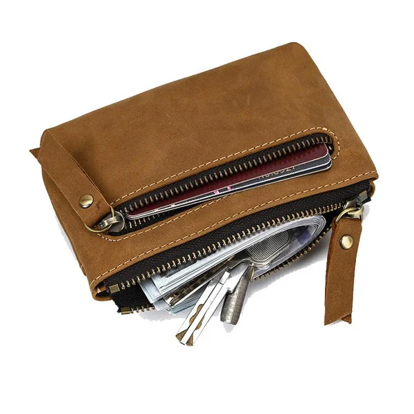 Men's Multi-Layer Zipper Cowhide Mini Case