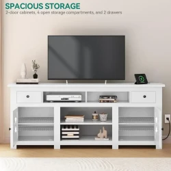 Farmhouse TV Stand for TVs up to 80 Inch - Modern 70" Entertainment Center with Storage Cabinets and Drawers