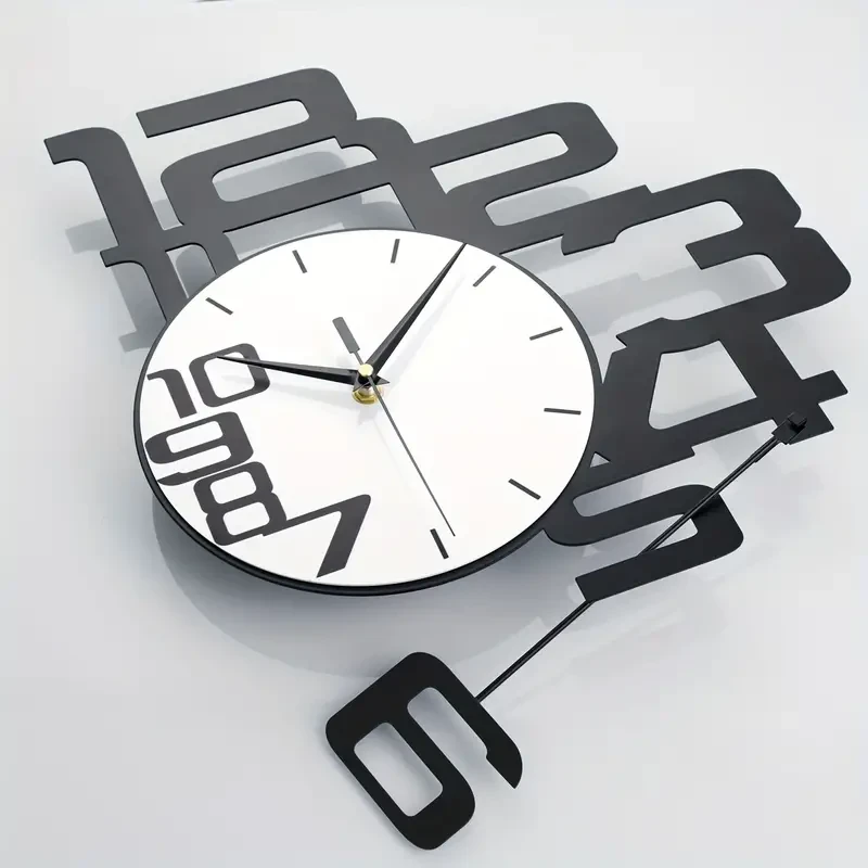 Chic Modern Wall Clock with Silent Digital Display - Battery-Powered Creative Decor