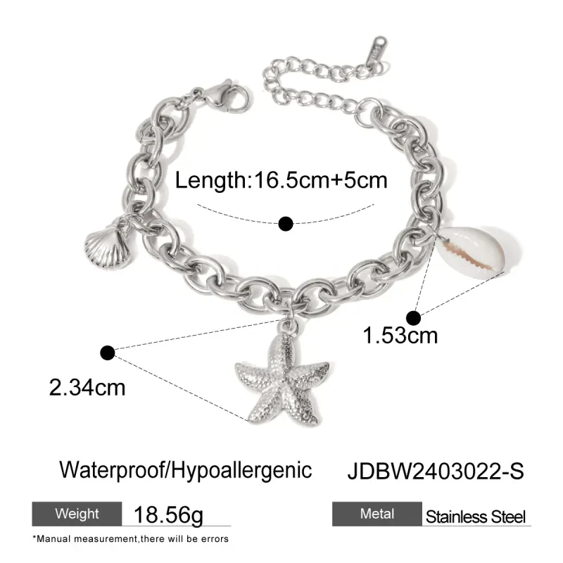 Stainless Steel Starfish Shell Conch Bracelet