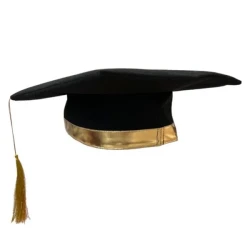 Graduation Black & Gold Fabric Mortarboard Hat