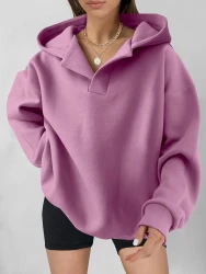 Women's Solid Color Hoodies Long Sleeve Hooded Solid Color Loose Sweater