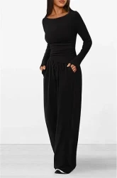 Casual Suit Asymmetric Long-sleeved T-shirt Wide-leg Pants Sportswear