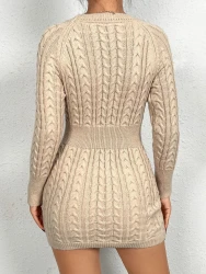 Twist Thread Knitted Dress Women's Fashion Pullover Round Neck Hip Skir