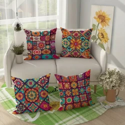 Retro Bohemian Style Pillow Cover Linen Printed Home Ornament Pillow