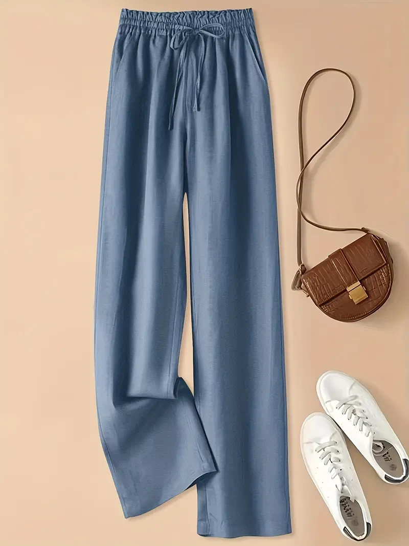 Womens Chic Wide Leg Elastic Waist Pants