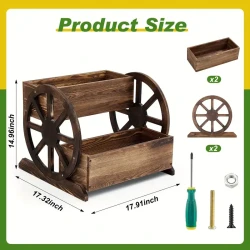 Wooden Wagon Planter Box Decorative Wooden Cart Rustic Flower Pot Garden Wagon Decor with Wheels for Indoor Outdoor Patio Garden Balcony Backyard Decoration