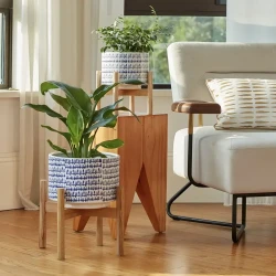 Large Ceramic Plant Pot With Stand - 9.4 Inch