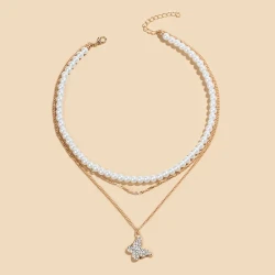 Exquisite Butterfly Multi-layer Pearl Pendant