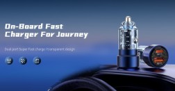 Fast Car Charger, Double Port Output, 75W, Transparent Design