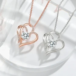 Zircon Double Love Necklace With Rhinestone