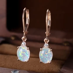 Sterling Silver Dangle Earrings Inlaid Opal