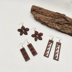 Vintage-Inspired Wooden Dangle Earrings Set