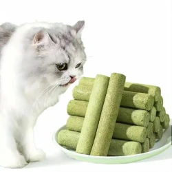 Cat Grass Teething Sticks for Hairball Control - Natural Cat Dental Care Treat with Chicken Flavor