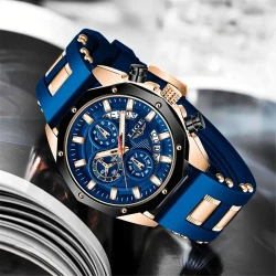 LIGE Men's Luxury Silicone Strap Waterproof Sport Quartz Watch - Chronograph Military Clock