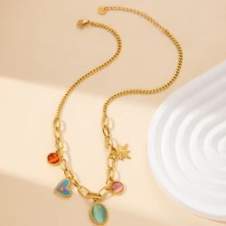 Love Heart Color Gem Necklace