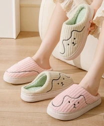 Striped Cat Slippers Indoor Couple Non-slip Floor Bedroom Slipper Winter Warm Plush House Shoes Women Men