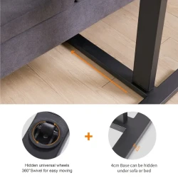 Adjustable Height Laptop Side Table - Hidden Wheels