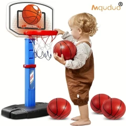 Mquduo Mini Basketball Set - Adjustable Hoop with 4 Balls