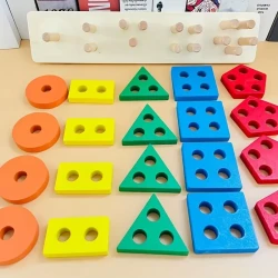 Wooden Stacking & Sorting Toys - Color & Shape Recognition