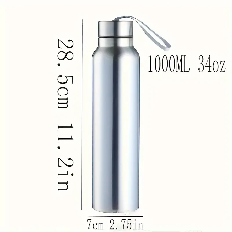 Stainless Steel Insulated Water Bottle - Large Capacity, Shatterproof with Carry Strap & Wide Mouth