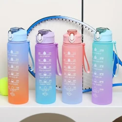 Gradient Color Motivational Water Bottle - Time Marker, Leakproof Design with Fun Stickers