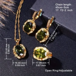 Elegant And Sparkling Geometric Cubic zirconia Necklace Bracelet Ring And Earrings Set In Retro Olive Green Color