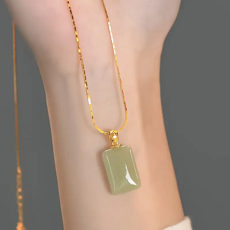 Elegant Vintage-Inspired Natural Jade Pendant Necklace