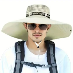 1pc Men's Summer Big Brim UV Protection Sunscreen Bucket Hat