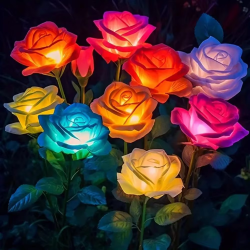 5 Heads Solar Lights Outdoor Decorative Solar Garden Lights Rose Flower Lawn Lamp for Yard Patio Garden Decor