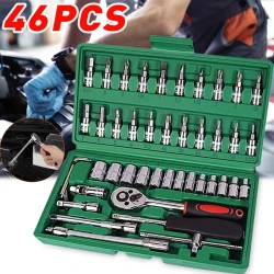 46pcs Car Repair Tool Kit 1/4-Inch Socket Set Car Repair Tool Ratchet Torque Wrench Combo Auto Repairing Set Mechanic Tool