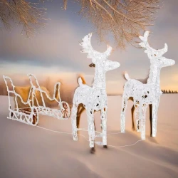 Illuminated Acrylic Reindeer and Sleigh Christmas Decoration