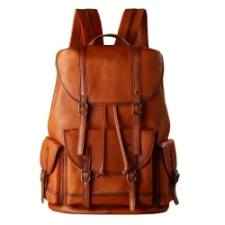 Retro Top Layer Cowhide Backpack - Large Capacity Fashion Travel Backpack