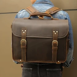 Men's Vintage Leather Computer Bag - Business Tote and Crossbody Bag