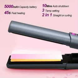 Cordless Hair Straightener, Portable Hair Straightener, 2-in-1 Rechargeable Hair Straightener With Titanium Plates 45 Second Fast Heating, 3 Temp Adjustable Cordless Straightener Curler: Beauty & Personal Care